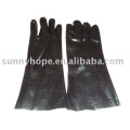 Negro pvc sumergido guante con acabado rugoso para el procesamiento de productos químicos, guante de lavado de coches